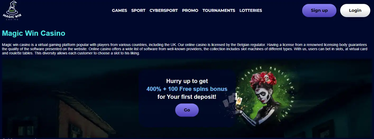 Current Magic Win casino homepage and brand presentation